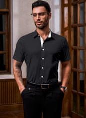 Nikcorp Moška poletna srajca s kratkimi rokavi, elegantna črna, klasičen kroj, material brez likanja, zračna in lahka, XXL