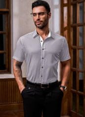 Nikcorp Moška poletna srajca s kratkimi rokavi Business Slim Fit, siva, velikost L, zračna tkanina brez likanja za prosti čas