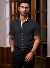 Nikcorp Moška poletna srajca s kratkimi rokavi, elegantna črna, klasičen kroj, material brez likanja, zračna in lahka, XXL