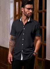 Nikcorp Moška poletna srajca s kratkimi rokavi, elegantna črna, klasičen kroj, material brez likanja, zračna in lahka, XXL