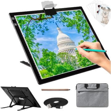 Nikcorp LED svetlobna podloga A4 z akumulatorjem, tabla za diamantno slikanje in risanje, 6 stopenj svetilnosti, prenosna, USB