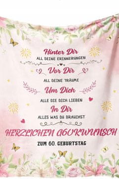 Nikcorp Odeja za 60. rojstni dan za ženske, mehko darilo z napisi in vzorci, primerna za mamo ali babico, 130x150 cm, barvna