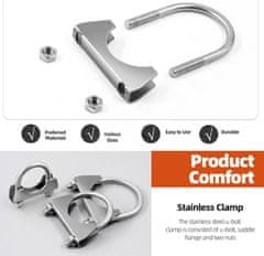 Nikcorp Izpušne objemke U-objemka set 2 kosa, 54 mm, nerjaveče jeklo, 360-stopinjsko tesnjenje, odporne na korozijo in vročino