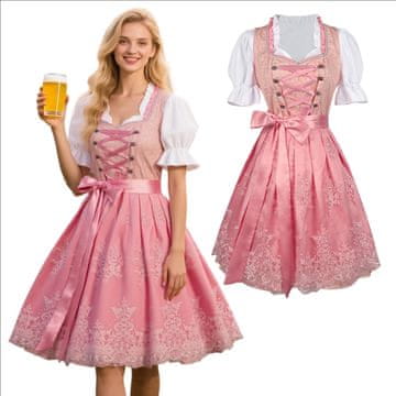 Nikcorp Ženska Dirndl obleka za Oktoberfest, tradicionalna midi obleka s cvetlično vezenino, rožnata barva, velikost M (103,5 cm)