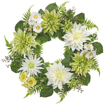 Nikcorp Venec za vhodna vrata z belimi dalijami, umetno cvetje na naravnem obroču vinske trte, dekoracija za dom, 60 cm