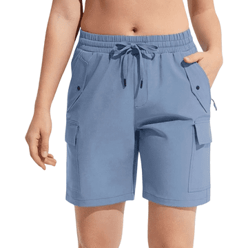 Nikcorp Ženske cargo kratke hlače za pohodništvo in šport, lahke, hitro sušeče, 6 žepov, elastičen pas, modre barve, velikost L