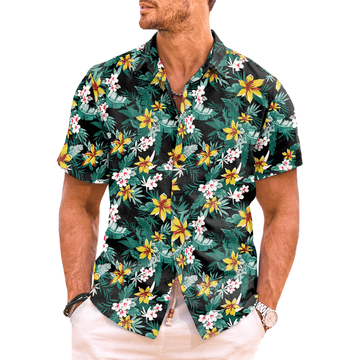 Nikcorp Moška havajska srajca s kratkimi rokavi, tropski vzorec, lahka poletna plažna srajca, zelena, material brez likanja, velikost M
