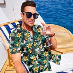 Nikcorp Moška havajska srajca s kratkimi rokavi, tropski vzorec, lahka in elastična tkanina brez likanja, zelena, velikost L