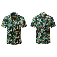 Nikcorp Moška havajska srajca s kratkimi rokavi, tropski vzorec, lahka in elastična tkanina brez likanja, zelena, velikost L
