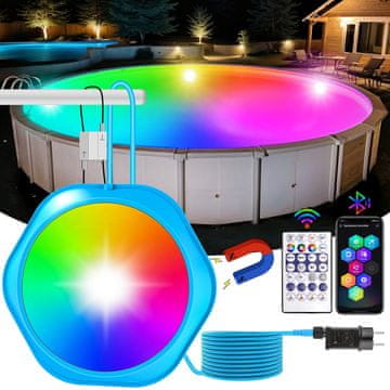 Nikcorp LED bazenska razsvetljava RGB 18W, pametna magnetna podvodna luč, IP68 vodoodporna, Bluetooth aplikacija in daljinec, 10m kabel