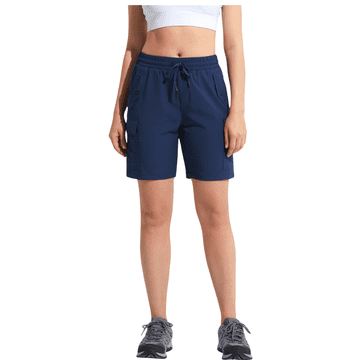 Nikcorp Ženske cargo kratke hlače za pohodništvo in trening, hitro sušeče športne hlače, temno modre, 6 žepov, velikost XXL