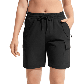 Nikcorp Ženske cargo športne kratke hlače za treking in trening, hitrosušeče, lahke s šestimi žepi, črne barve, velikost XL