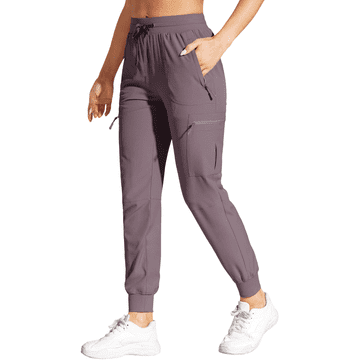 Nikcorp Ženske cargo hlače jogger, športne pohodniške hlače, hitro sušeče, 5 žepov z zadrgo, UPF 50+, vijolične, velikost L