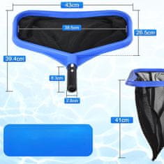 Nikcorp Mreža za bazen skimmer in globoki pobiralec nečistoč, nastavek za palico 32 mm, trpežen okvir, modra, 43,5 x 26 cm