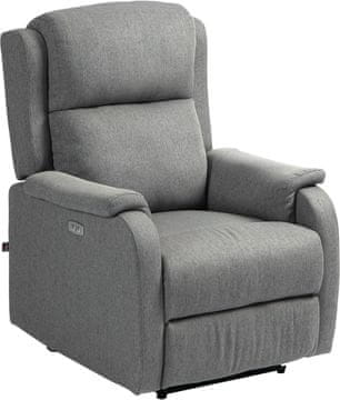 Nikcorp HOMCOM Fotel Rozkładany z Podnóżkiem Gniazdem USB 77x91x106 cm Szary