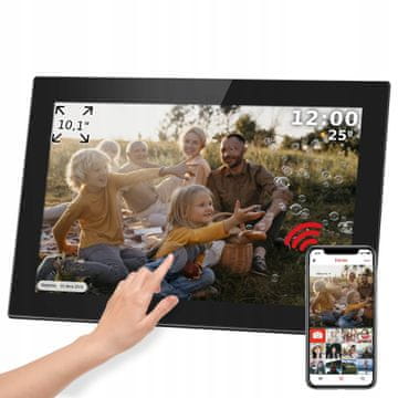 Krüger&Matz Touch digitalni foto okvir FRAMEO Wi-Fi zvočnik 10,1″ črn + APP