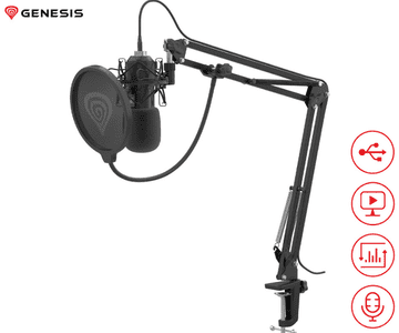 Genesis RADIUM 400 G2 profesionalni mikrofon, namizni / studijski, 192kHz, nastavljiva roka / nosilec / stojalo, črni