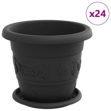 Vidaxl Lončki za rastline 24 pcs Črna Ø 26 x 21.5 cm Plastika