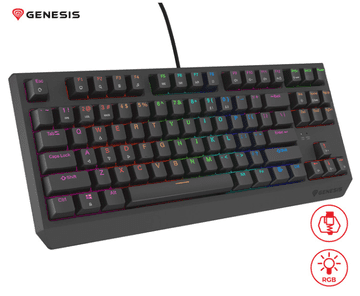 Genesis THOR 230 TKL Lite gaming mehanska tipkovnica, žična, RGB LED osvetlitev, Hot-Swap tehnologija, Anti-Ghosting, Plug & Play, F1-F12, črna