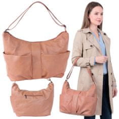 atmosphere Velika karamelno obarvana ženska torba preko ramena – prostorna, zunanji žepi, eko usnje