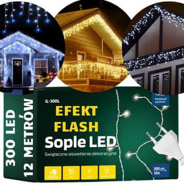 shumee Zunanje božične lučke icicles 300 LED z učinkom bliskavice Zunanje božične lučke icicles 300 LED hladno bela + hladna bliskavica