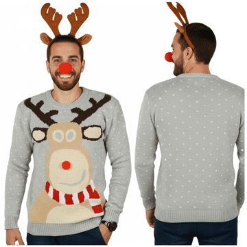 shumee Božični pulover z motivom severnega jelena, darilo za božično drevo, toplo siv, velikost M L