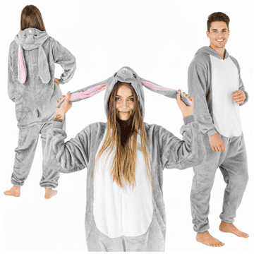 shumee Ženski enodelni pižamski kostum z zajčkom in kigurumi kombinezonom z zadrgo - S