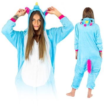 shumee Kombinezon Onesie, kostum, topla pižama, ženska, moška, modra, pegaz, velikost S