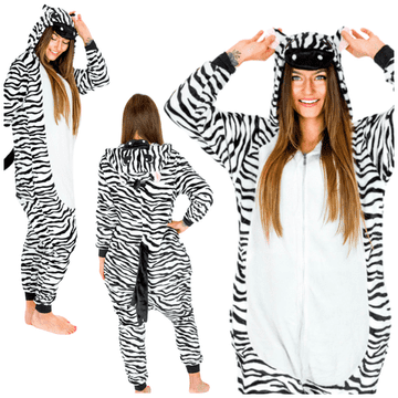 shumee Onesie kigurumi preobleka, trenirka, kombinezon, topla pižama z zadrgo, Onesie zebra kostum - S