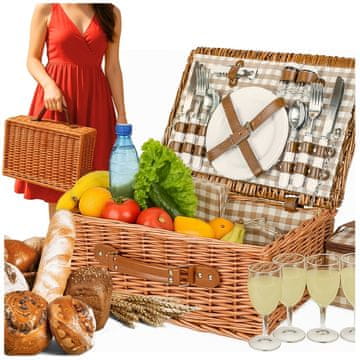 shumee Pletena košara za piknik za 4 osebe, termo vrečka za latte