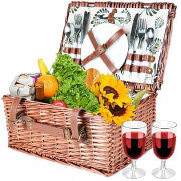 shumee Komplet pletenih košar za piknik za 4 osebe s krožniki in kozarci