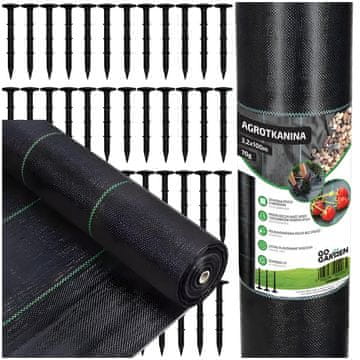 shumee Črn agrotekstil za plevel, za mulčenje, 3,2 x 100 m, 70 g količki