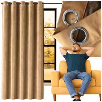 shumee Debela žametna zavesa z bež očesci, zatemnitveni obročki, pripravljena