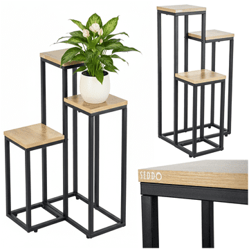 shumee Kovinsko stoječe stojalo za rože in rastline, 3-nivojska polica, loft 68