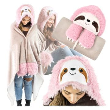 shumee Odeja z gumbi, kapuco, rokavi, lenivec, roza, z gumbi, topla