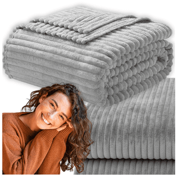 shumee Odeja pregrinjalo za posteljo črtasto posteljo fotelj velika siva 160x200cm plišasta odeja