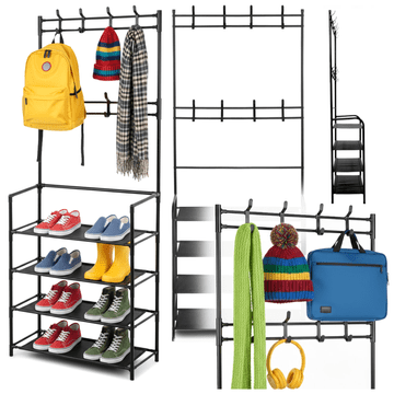 shumee Stoječe stojalo za čevlje v hodniku s policami, črno, garderobna omara