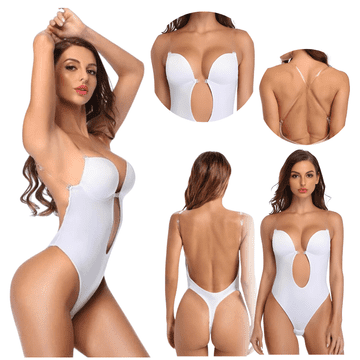 shumee Ženski bodi, oblikovanje postave, vitkost, modrček za obleko z odprtim hrbtom, XL, bel bodi, velikost 32