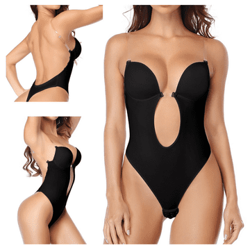 shumee Ženski bodi modrček črne barve, oblikovane tangice za obleko z odprtim hrbtom XL Body 01 - črn - 38
