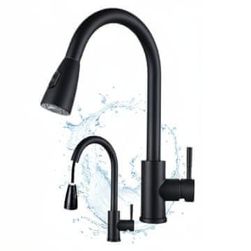 shumee Kuhinjska pipa, mat črna, izvlečni izliv, kuhinjsko korito