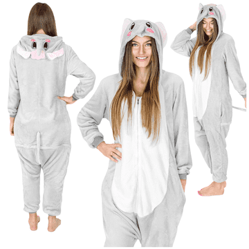 shumee Moška pižama s slonom, smešna kigurumi pižama za odrasle, topla XL, kostum slona, siva - M