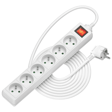 Symfony Podaljšek 230 V AlzaPower – 6 vtičnic, stikalo, 5 m