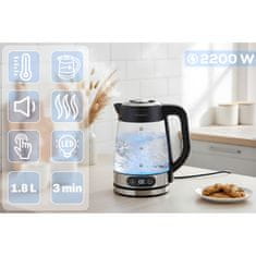 Baldr Električni stekleni grelnik vode z nadzorom temperature 1,8 l 2200 W BD-715
