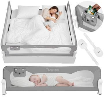 shumee Varnostna ograja za posteljo, varnostna vrata, ključavnica, 200 cm, Nukido, siva