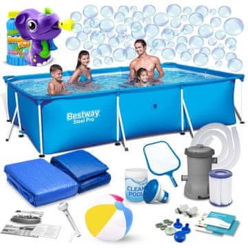 shumee Vrtni bazen z okvirjem 300 x 201 x 66 cm 16-v-1 Bestway 56404 + naprava za mehurčke BREZPLAČNO