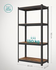 Songmics Polica, 40x80x160 cm, rjava, nastavljiva