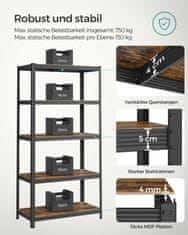 Songmics Robusten regal 60x120x200 cm rjave barve