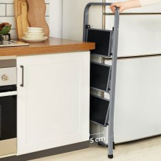 Songmics Stopničke, 3-stopenjske zložljive, 110x45x4,5 cm, siva in črna