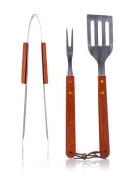 Happy Green Orodje za žar na žaru iz nerjavečega jekla, leseni ročni komplet 3 kosi.