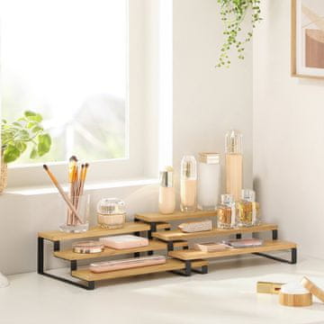 Songmics Stojalo za začimbe, 3-nadstropni raztegljiv komplet, 32x24,5x11,2 cm, črno